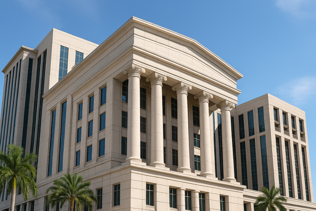 Real Estate Litigation in Fort Lauderdale: What to Expect 22 Side view of the Broward County Courthouse in Fort Lauderdale with palm trees