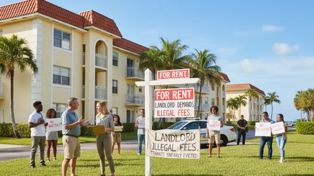 Florida apartment building exterior — landlord tenant dispute concept