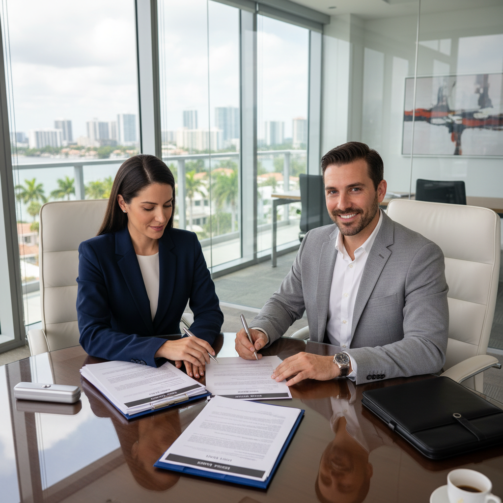 Florida luxury home closing attorney reviewing purchase documents