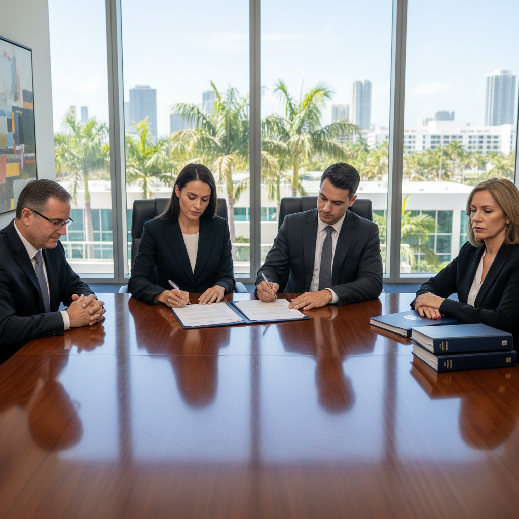 Florida partnership agreement breach — attorneys at conference table