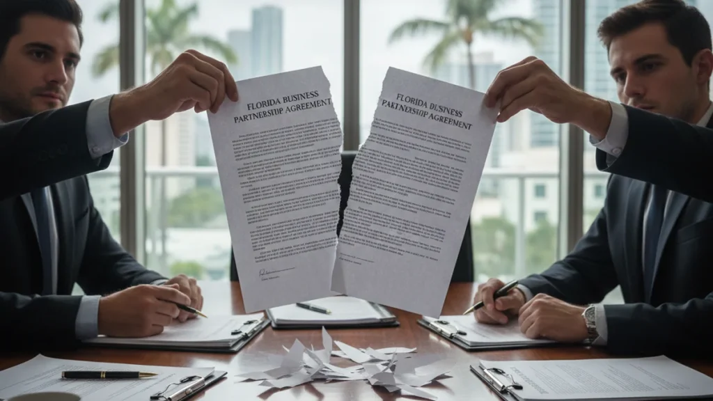 Partnership Dissolution in Florida: What Happens When Business Partners Split 4 Florida partnership dissolution documents being reviewed by attorneys
