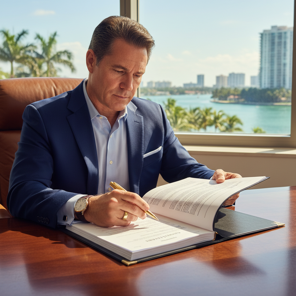 Florida luxury real estate attorney reviewing purchase contract