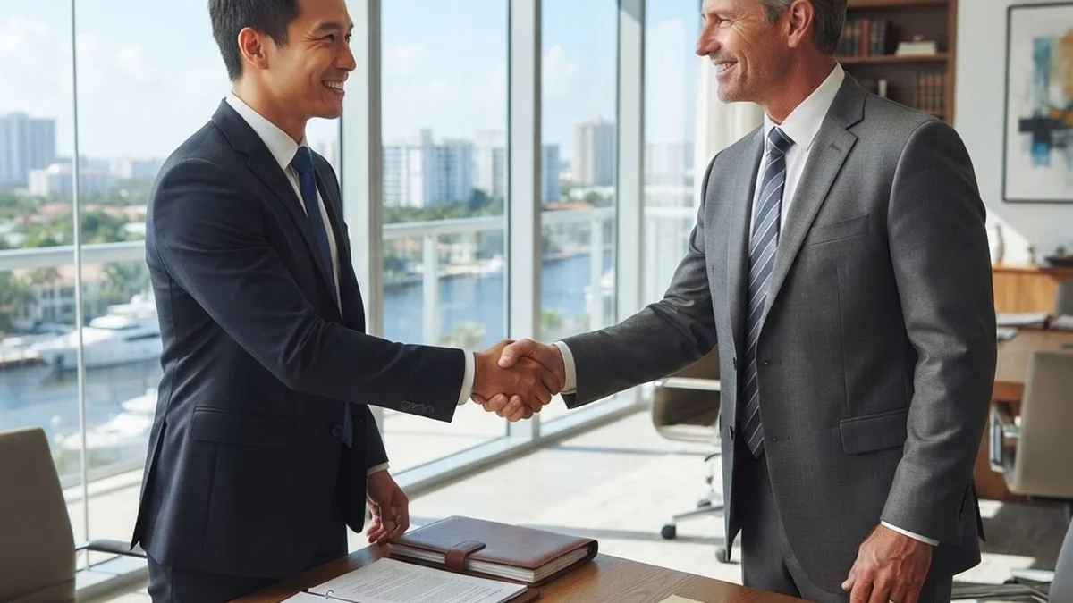 Business professionals reviewing litigation documents in Fort Lauderdale office