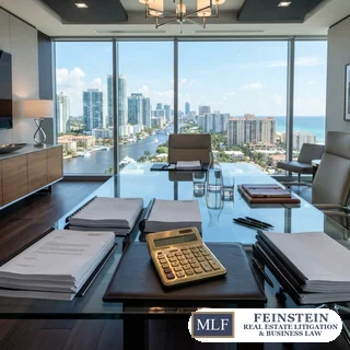 Closing documents and calculator in a Fort Lauderdale real estate office