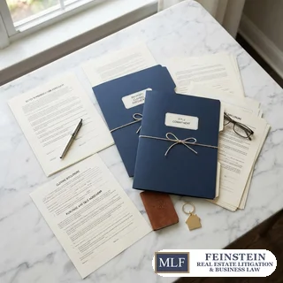 Title commitments and buyer representation agreements on a marble desk