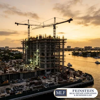Luxury condominium construction site at sunset in West Palm Beach